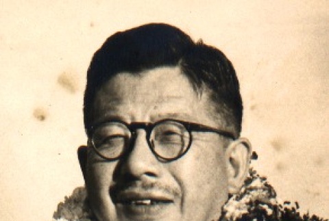 Tetsu Katayama wearing leis (ddr-njpa-4-646)