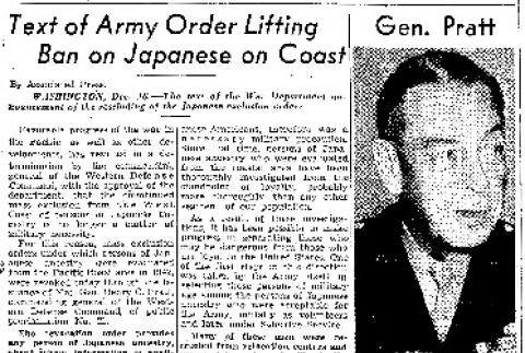 Text of Army Order Lifting Ban on Japanese on Coast (December 18, 1944) (ddr-densho-56-1083)