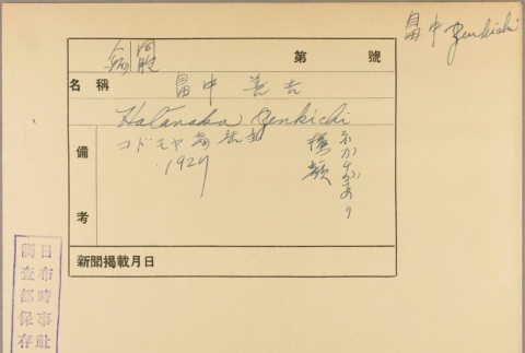 Envelope for Zenkichi Hatanaka (ddr-njpa-5-1344)
