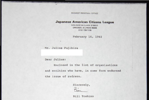 Letter to Julius Fujihara from Bill Yoshino (ddr-chijacl-1-799)
