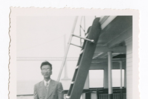 Hiroshi Komai on ferry deck (ddr-densho-562-65)