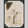 two kids posing around a post (ddr-densho-378-492)