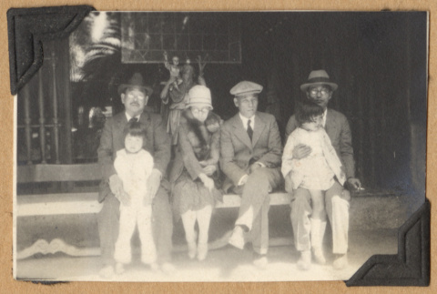 Group of six on a bench (ddr-densho-542-172)