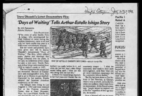 [Newspaper clipping titled:] Days of waiting tells Arthur-Estelle Ishigo story (ddr-csujad-55-2052)