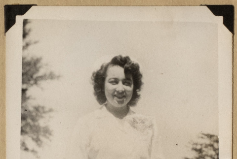 Woman on a bridge (ddr-densho-542-583)