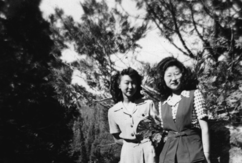 Dorothy and Sally Nagata standing on a boulder (ddr-densho-336-19)