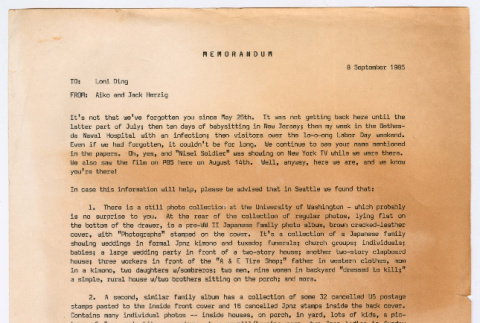 Memorandum to Loni Ding from Aiko and Jack Herzig (ddr-densho-1007-1836)