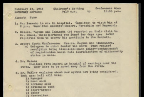 Minutes from the Heart Mountain Block Chairmen meeting, February 13, 1943 (ddr-csujad-55-419)
