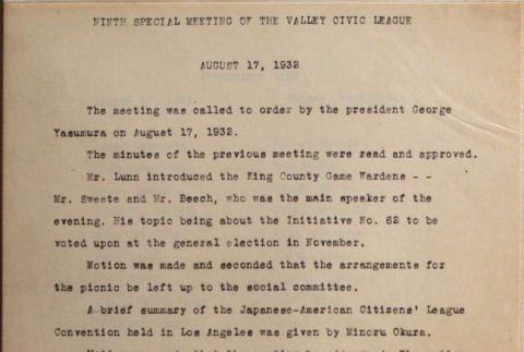 Minutes of the ninth Valley Civic League special meeting (ddr-densho-277-30)
