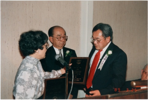 JACL Legislative Education Committee plaque presentation at the Nisei Veterans Installation Banquet (ddr-densho-10-50)