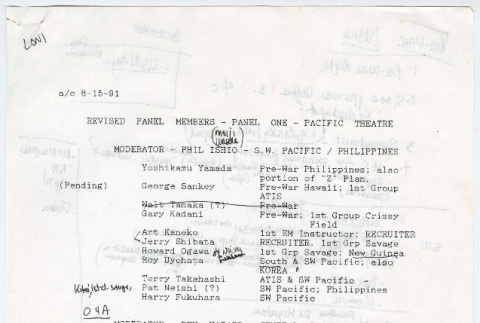 MIS 50th anniversary reunion panelist list and Loni notes (ddr-densho-1007-1104)