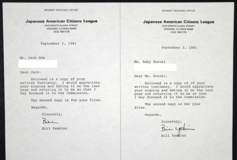 Letters to Jack Oda and Ruby Suzuki from Bill Yoshino (ddr-chijacl-1-577)