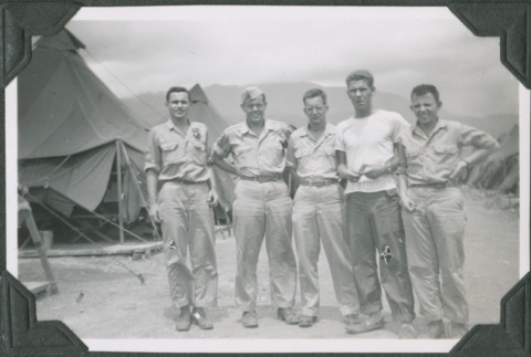 Five men standing outside tents (ddr-ajah-2-634)