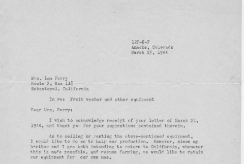 Letter from Kazuo Ito to Lea Perry, March 25, 1944 (ddr-csujad-56-74)