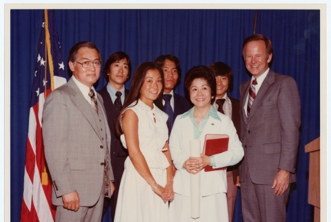 Sato Family with former U.S. Secretary of Transportation Brock Adams (ddr-densho-345-5)