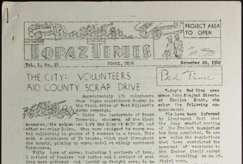 Topaz Times Vol. I No. 11 (November 10, 1942) (ddr-densho-142-21)