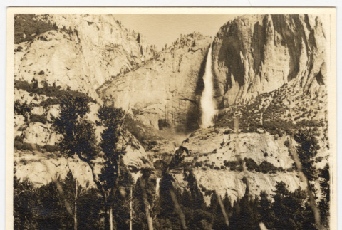 View of a waterfall from the bottom (ddr-densho-542-823)