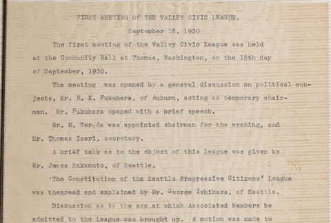 Minutes of the first Valley Civic League meeting (ddr-densho-277-3)