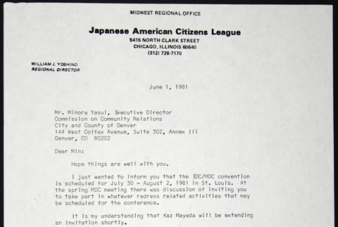 Letter to Minoru Yasui from Bill Yoshino (ddr-chijacl-1-633)