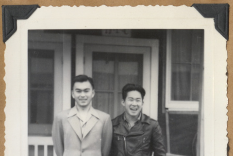 Gary Kikawa and another man on a porch (ddr-densho-542-127)