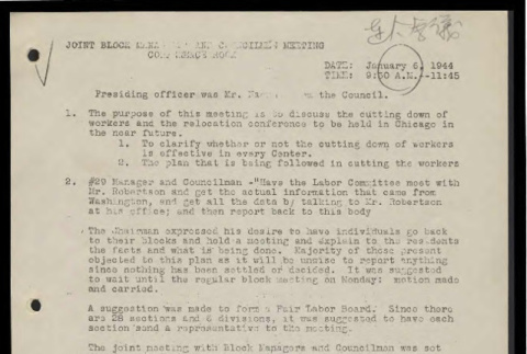 Minutes from the Heart Mountain Joint Managers and Councilmen meeting, January 6, 1944 (ddr-csujad-55-508)