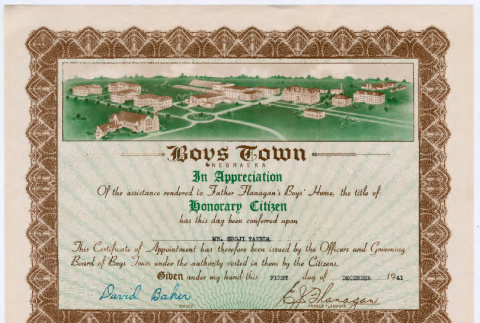 Letter from Father Flanagan and certificate (ddr-densho-501-115)