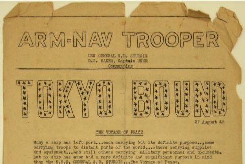 Arm-Nav Troppers newsletter, Tokyo Bound (ddr-densho-271-4)
