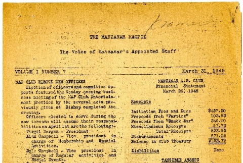 The Manzanar Magpie, Vol. I, No. 7 (March 31, 1945) (ddr-manz-8-30)