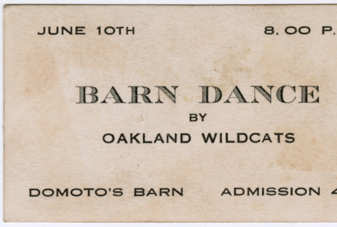 invitation card for Barn Dance at the Domoto Barn (ddr-densho-329-1372)