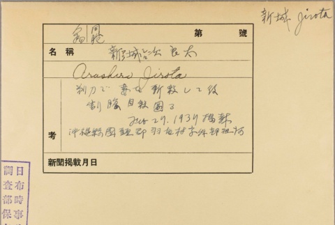 Envelope of Jirota Arashiro photographs (ddr-njpa-5-221)