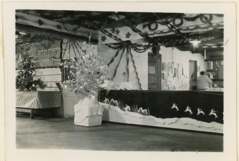 Christmas decorations in a mess hall (ddr-densho-37-1297)