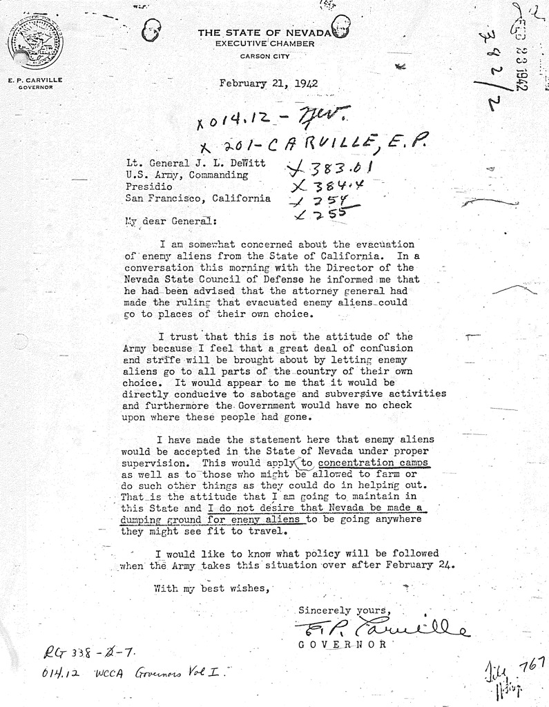 ddr-densho-67-72 — Letter to General DeWitt from Gov. E. P. Carville ...